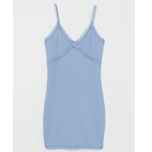 Light Blue Ribbed Lace-Trim Mini Dress Size S (96% Cotton)